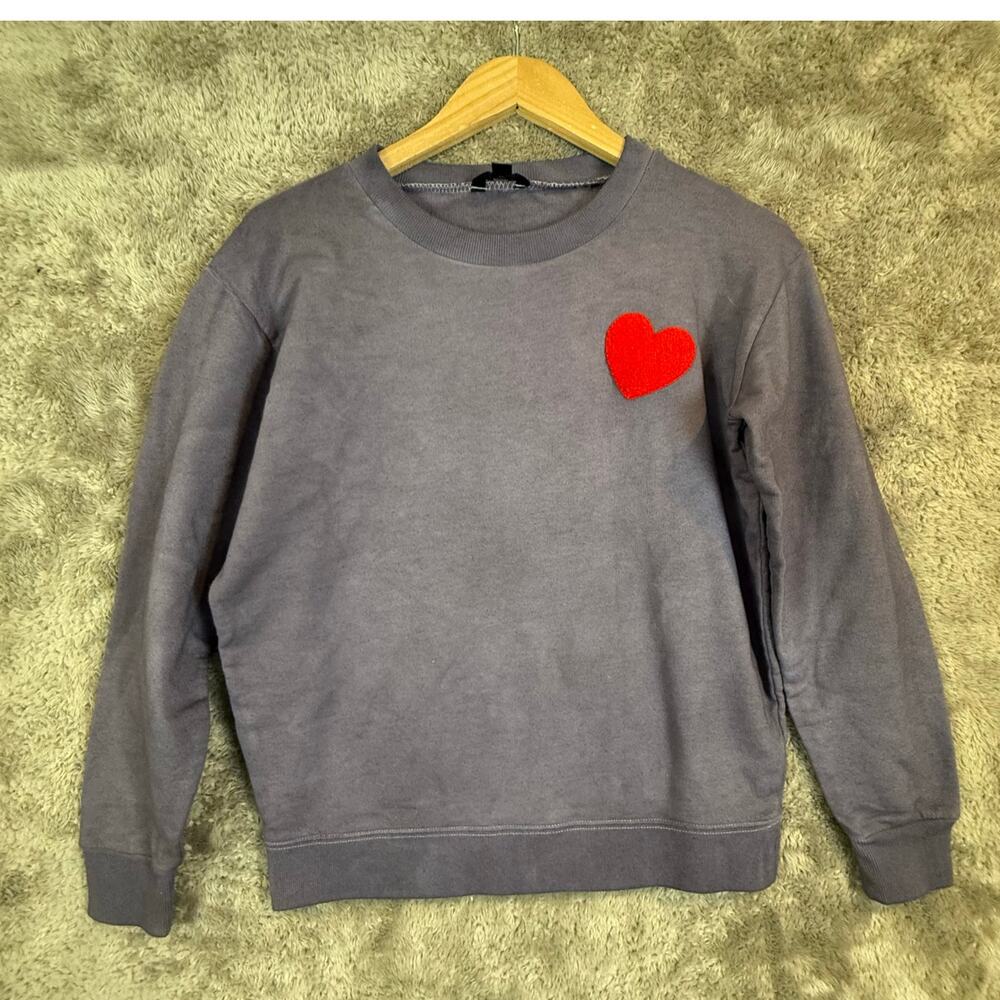 J. Crew Heart Applique Pullover Sweatshirt S Small Periwinkle Blue Purple